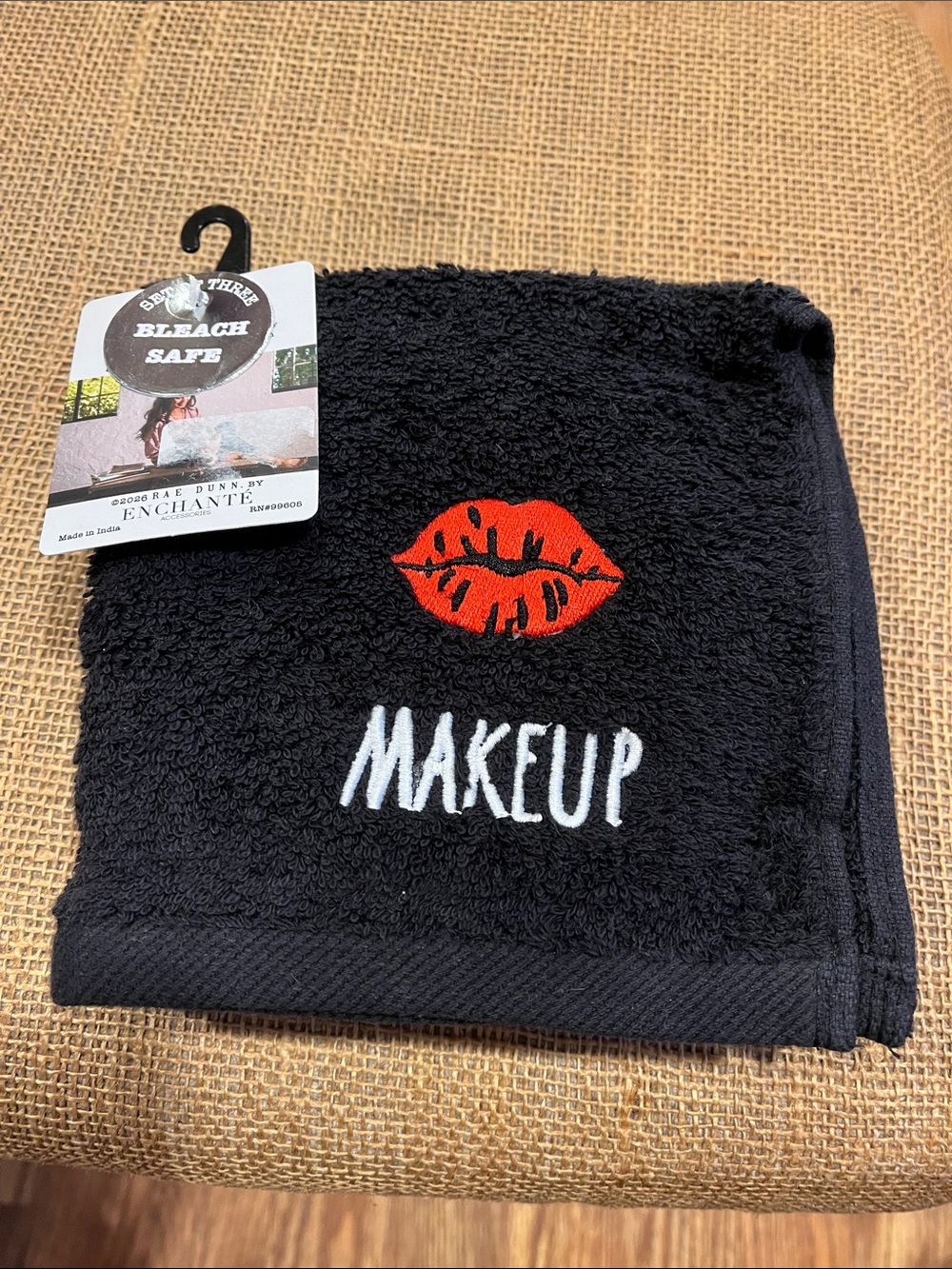 Rae Dunn Black Makeup Washcloths with Red Lip Design